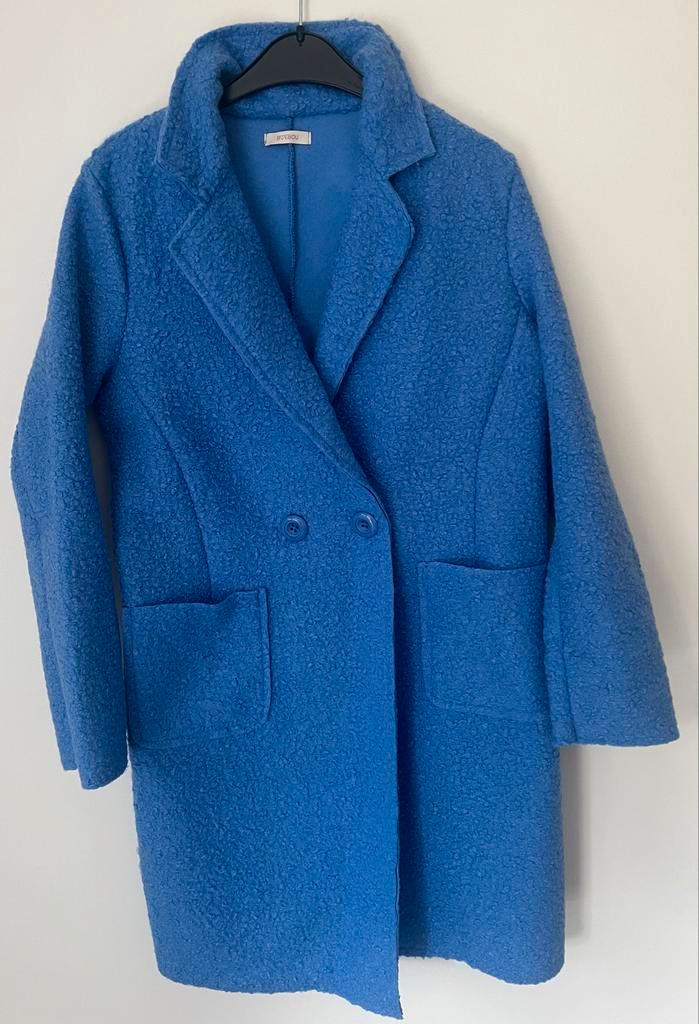 Lange fris blauwe Teddy Jas, Kleding | Dames, Jassen | Zomer, Zo goed als nieuw, Maat 38/40 (M), Paars, Ophalen of Verzenden