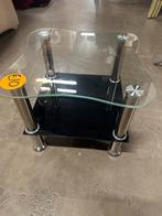 Bijzettafelje glas met Chrome pootjes, Ophalen, Minder dan 55 cm, Glas, X