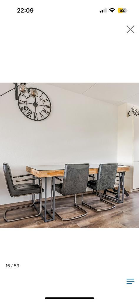 Eettafel 200x100cm Teakhout met hardglas 8 mm & 6 stoelen, Huis en Inrichting, Tafels | Eettafels, 200 cm of meer, 200 cm of meer