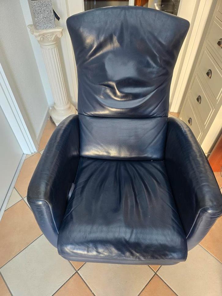 Jori, leren stoel, blauw, Huis en Inrichting, Fauteuils, Gebruikt, Leer, 50 tot 75 cm, Minder dan 75 cm, Ophalen