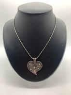 X625 Prachtige zilveren ketting met hanger hart, Met hanger, Ophalen of Verzenden, X, Zilver