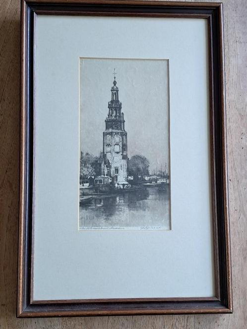 Ets Montelbaanstoren Amsterdam, Antiek en Kunst, Kunst | Etsen en Gravures, Ophalen of Verzenden