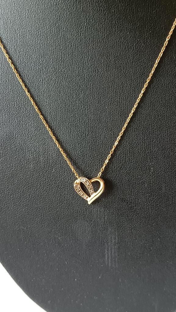 Oude fijne gouden ketting met Hartje en Briljantjes, 14 krt, Sieraden, Tassen en Uiterlijk, Antieke sieraden, Ketting, Goud, Met edelsteen