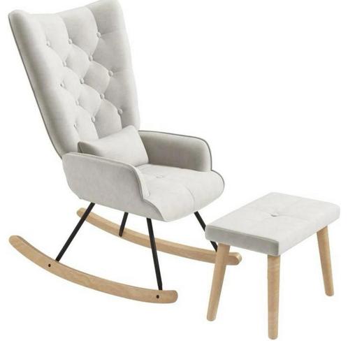 Schommelstoel met poef, gestoffeerd, hoge rugleuning NIEUW, Huis en Inrichting, Fauteuils, Nieuw, Stof, Ophalen of Verzenden