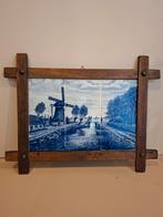 Antiek Tegeltableau in Houten Lijst - Windmolen Landschap, Antiek en Kunst, Antiek | Wandborden en Tegels, Ophalen of Verzenden