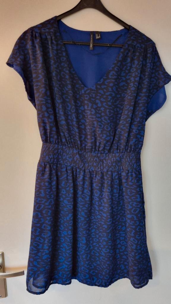 Korte mouw jurkje blauw/zwart luipaard all over print, Kleding | Dames, Jurken, Zo goed als nieuw, Maat 36 (S), Blauw, Boven de knie