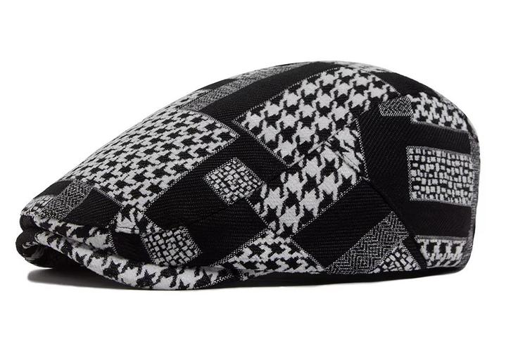 Zwart witte houndstooth flat cap (platte pet), Kleding | Heren, Hoeden en Petten, Nieuw, Pet, Verzenden