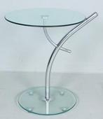 Vintage / design rond glazen tafeltje met chroom onderstel, Ophalen, Minder dan 55 cm, Design, Rond