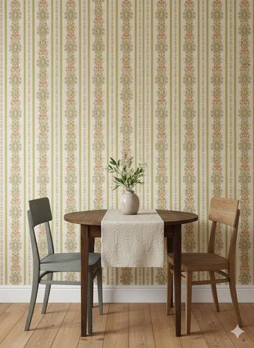 6897 zacht vintage strepenbehang roze groen crème swiet beschikbaar voor biedingen