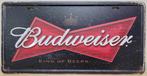 Budweiser king of beer bier license plate reclamebord metaal, Reclamebord, Info@deconoord.nl, Deco Noord, Monetpassage