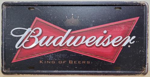 Budweiser king of beer bier license plate reclamebord metaal, Verzamelen, Merken en Reclamevoorwerpen, Zo goed als nieuw, Reclamebord