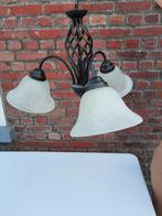 Plafondlamp zwart metaal met satijnglas kappen, Antiek en Kunst, Ophalen of Verzenden