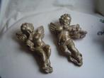 2 oude gipsen engelen met trompet en viool kerstdecoratie, Diversen, Kerst, Ophalen of Verzenden, Gebruikt