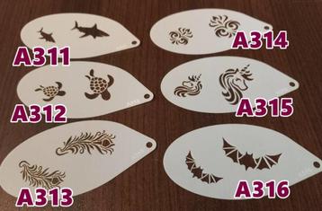 schmink stencil sjabloon 1,25pst eenhoorn schilpad veer haai beschikbaar voor biedingen