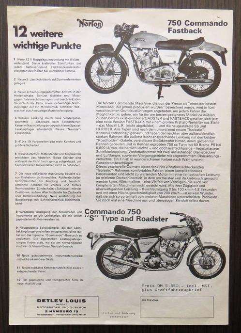Folder Norton 750 Commando, BSA B44, Triumph - 1969 (Duits), Motoren, Handleidingen en Instructieboekjes, Overige merken, Verzenden