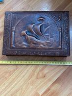Oude houten doos kistje met schip, Antiek en Kunst, Ophalen