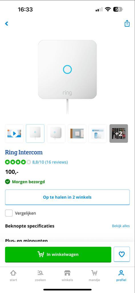 Ring Intercom - met garantie, Huis en Inrichting, Deurbellen, Zo goed als nieuw, Draadloos, Compatibel met smartphone, Terugspreekfunctie