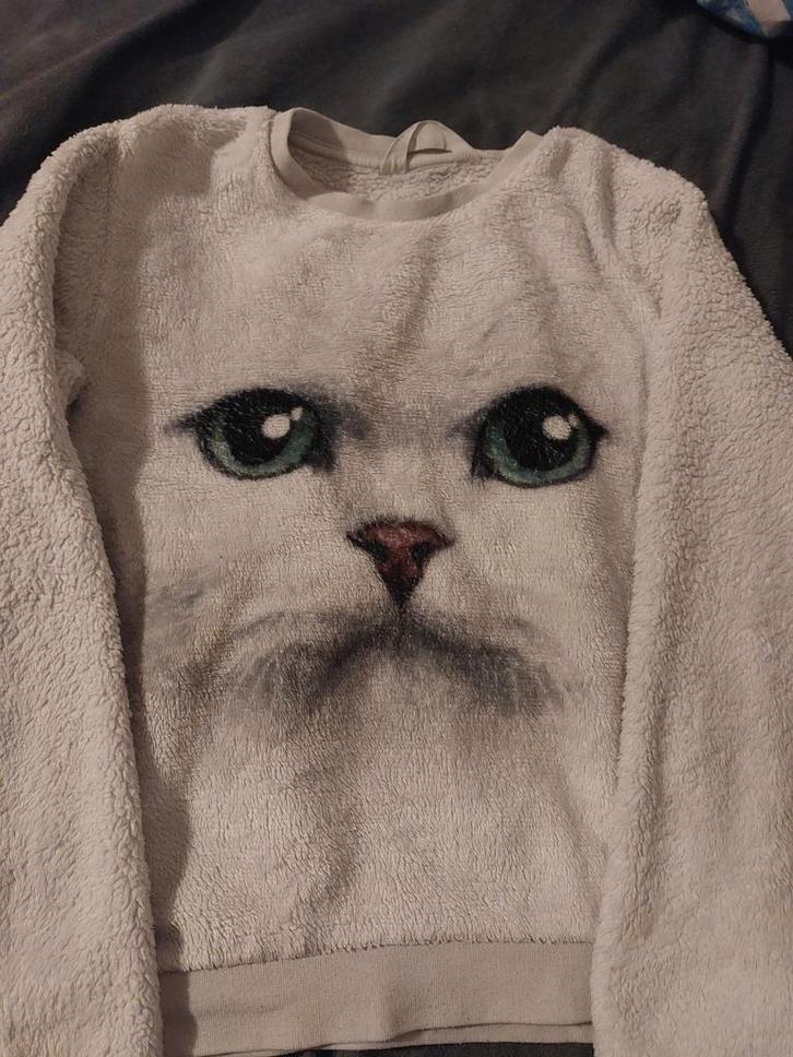 Twee x zachte trui met kattenprint, Kleding | Dames, Truien en Vesten, Zo goed als nieuw, Maat 38/40 (M), Wit, Ophalen of Verzenden