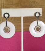 18kt gouden oorhangers met zwarte en witte diamanten, cerami, Hangers, Ophalen of Verzenden, Zo goed als nieuw, Met edelsteen