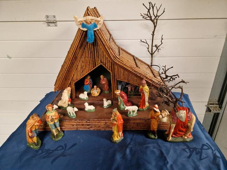 Mooie rotan kerststal Verlichting 20 delig gips beelden (7), Diversen, Kerst, Gebruikt, Ophalen