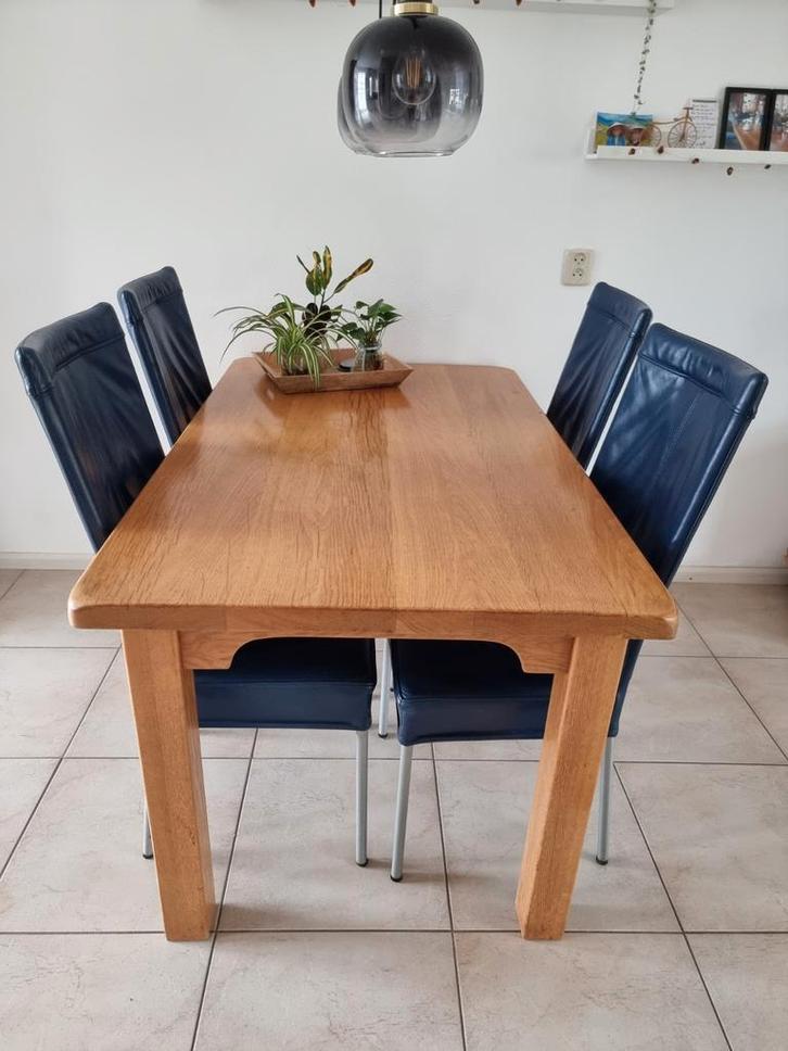 Houten Eettafel met 4 Stoelen, Huis en Inrichting, Tafels | Eettafels, Gebruikt, 50 tot 100 cm, Rechthoekig, Eikenhout, Ophalen