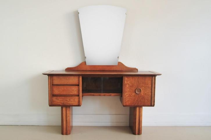 eiken Art deco kaptafel, Huis en Inrichting, Tafels | Kaptafels, Gebruikt, Minder dan 100 cm, 50 tot 100 cm, Hout, Ophalen
