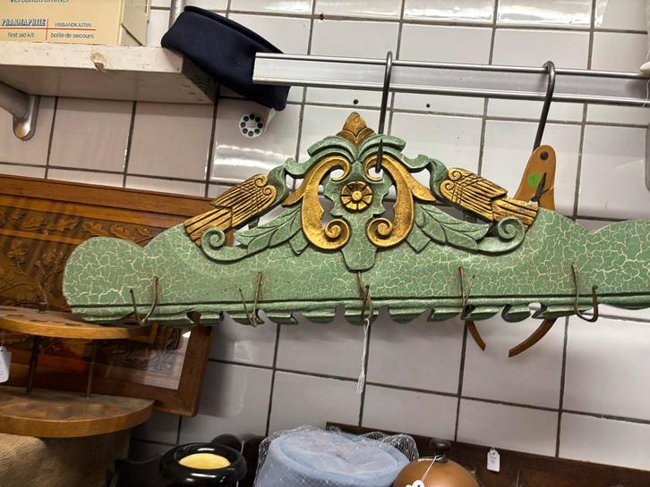 Vintage Wandkapstok met oud houtsnij werk, Huis en Inrichting, Woonaccessoires | Kapstokken, Gebruikt, Wandkapstok, Minder dan 100 cm