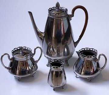 Verzilverd koffieservies, 4-delig, jaren '30 beschikbaar voor biedingen