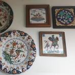 Oude Workumer aardewerk 3 ingelijste tegels/1 sierbord, Ophalen of Verzenden