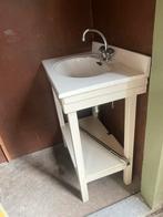 Wastafel (corian met houten onderstel), Huis en Inrichting, Badkamer | Badkamermeubels, Ophalen, Gebruikt, Overige typen, 50 tot 100 cm