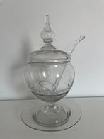 glazen bowl "pot" met schotel en lepel, Antiek en Kunst, Antiek | Glas en Kristal, Ophalen of Verzenden