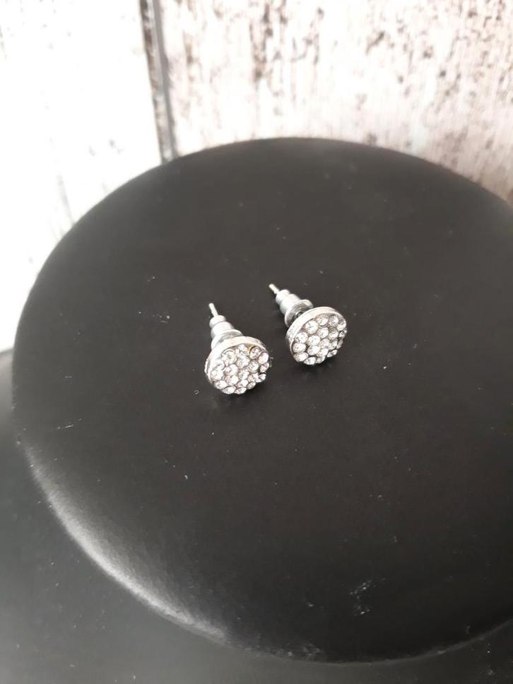 Zilverkleurige oorbellen met glazen steentjes, Sieraden, Tassen en Uiterlijk, Oorbellen, Nieuw, Knopjes of Stekers, Zilver, Met strass