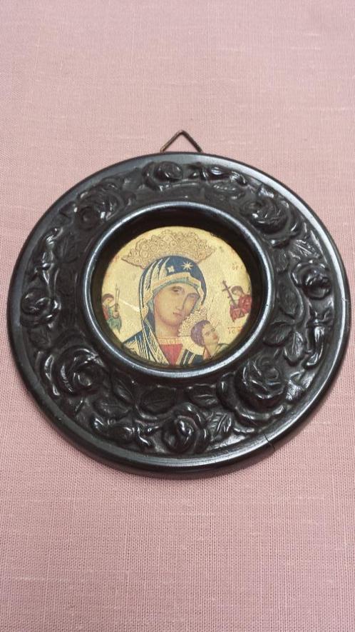 Antiek Russisch Schilderijtje <> Medaillon met MADONNA Prent, Antiek en Kunst, Antiek | Religie, Ophalen of Verzenden