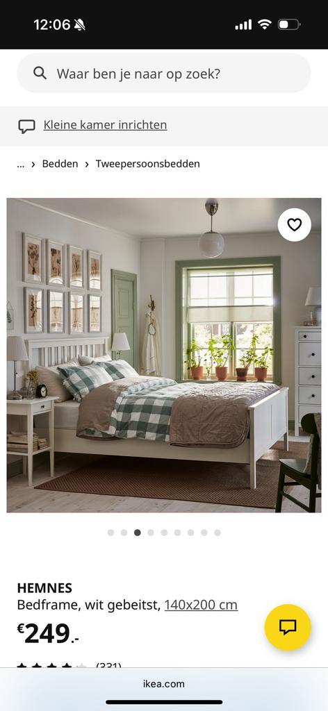 Ikea Hemnes 140x200 wit + Leirsund lattenbodems + matras, Huis en Inrichting, Slaapkamer | Bedden, Zo goed als nieuw, Tweepersoons