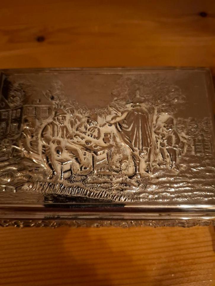Verzilverde Sigarendoos & Tafelaansteker Set, Antiek en Kunst, Antiek | Goud en Zilver, Ophalen