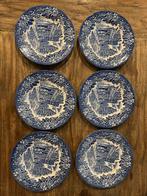 6 Blauwe Staffordshire Bordjes - Handgegraveerd, Ophalen of Verzenden