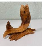 Vintage rustiek Handgesneden hout beeld van vis op standaard, Ophalen of Verzenden