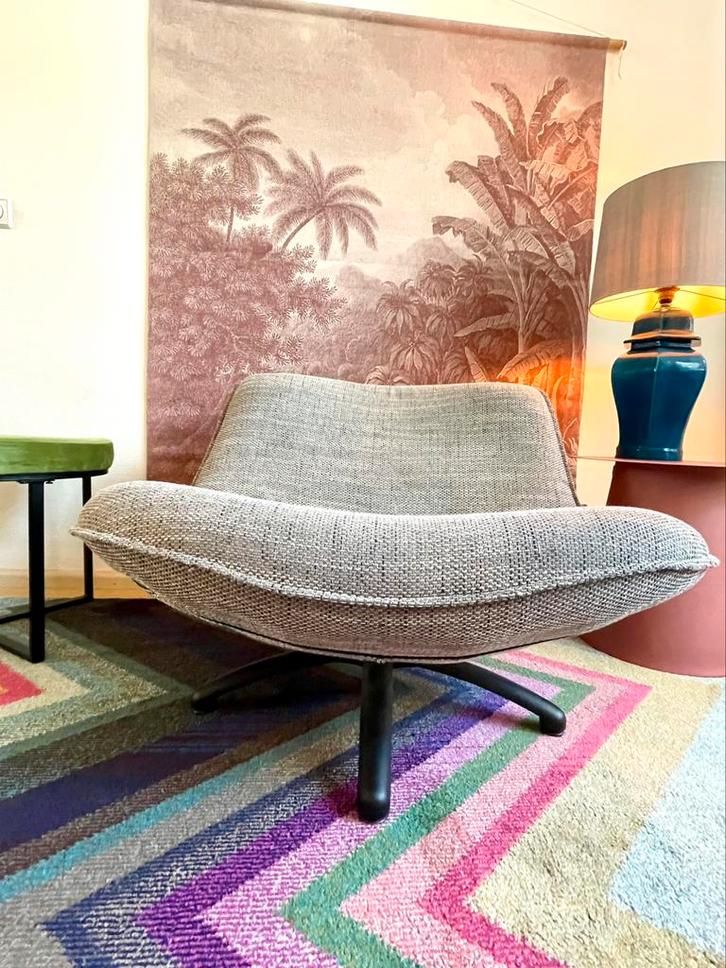 Vintage design draaifauteuil fauteuil loungestoel, Huis en Inrichting, Fauteuils, Zo goed als nieuw, Metaal, Stof, 75 tot 100 cm