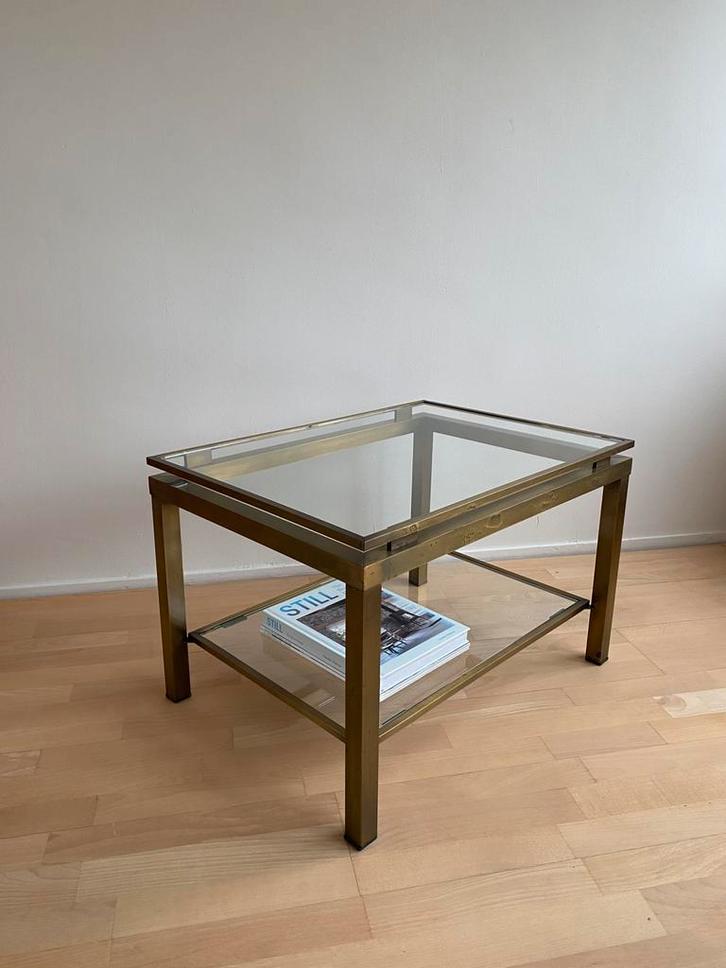 Vintage bijzettafel salontafel messing Maison Jansen, Huis en Inrichting, Tafels | Sidetables, Gebruikt, 50 tot 75 cm, 50 tot 100 cm