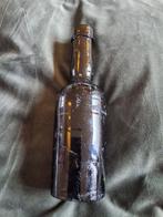 Antieke bruine glazen fles frankrijk bodemvondst 18cm, Ophalen of Verzenden