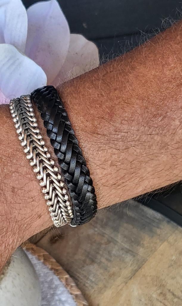BEST to Buddha armband 925Zilver/leder maat 19, 20 en 21, Ophalen of Verzenden, Nieuw, Zilver, Zilver