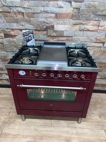 Luxe Bordeaux rode Boretti 5 pits met Frytop 90 cm beschikbaar voor biedingen