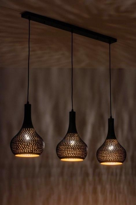 Stalen 3-delige hanglamp - Sfeervol!, Huis en Inrichting, Lampen | Hanglampen, Gebruikt, Minder dan 50 cm, Metaal, Ophalen