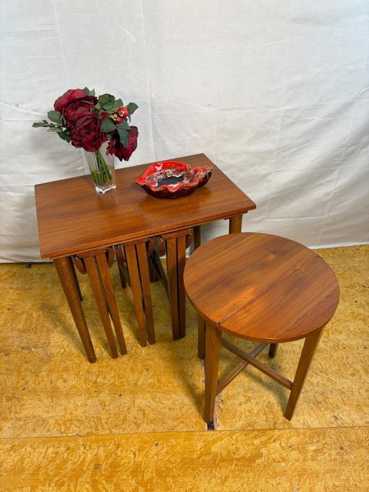 Gratis bezorging!MidCenturyRetroVintageTeak Bijzettafels1960, Huis en Inrichting, Tafels | Bijzettafels, Gebruikt, Rechthoekig