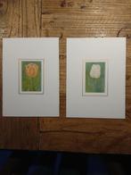 Aquarel Tulpen - Set van 2 Ingelijste Tekeningen/Schilderije, Antiek en Kunst, Ophalen of Verzenden