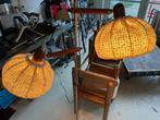 Deens Design Teak vloerlamp twee kappen sixties stof, 100 tot 150 cm, Gebruikt, Metaal, Retro Vintage Deens Danish Sixties
