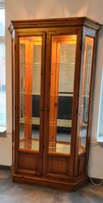 Grenen wand vitrinekast met spiegel+verlichting, Huis en Inrichting, Kasten | Vitrinekasten, Ophalen, Gebruikt, 100 tot 150 cm