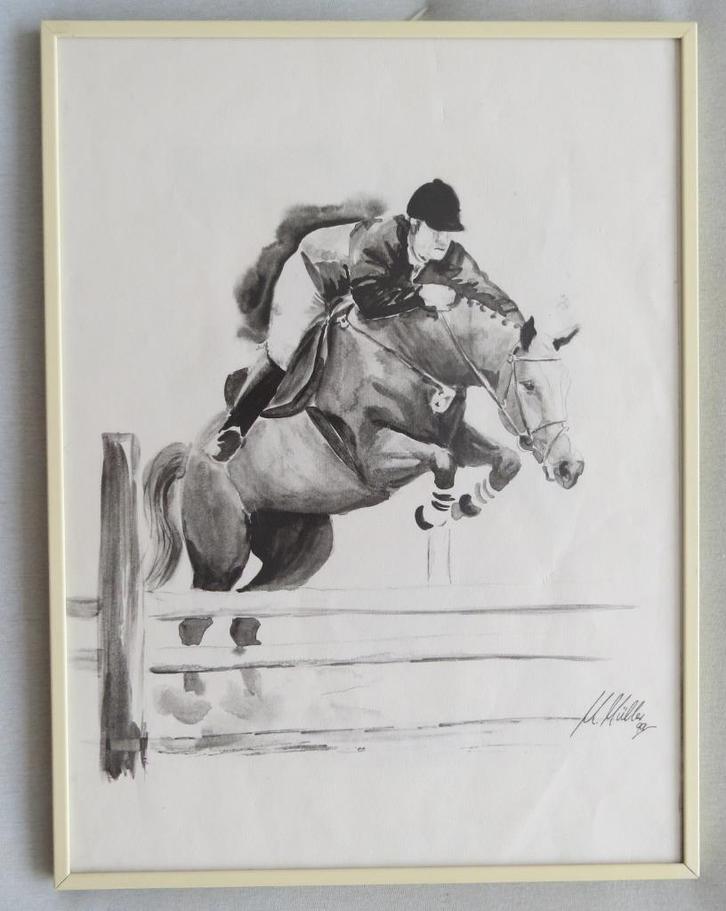 Aquarel Jockey gesigneerd, Antiek en Kunst, Kunst | Tekeningen en Foto's, Ophalen of Verzenden