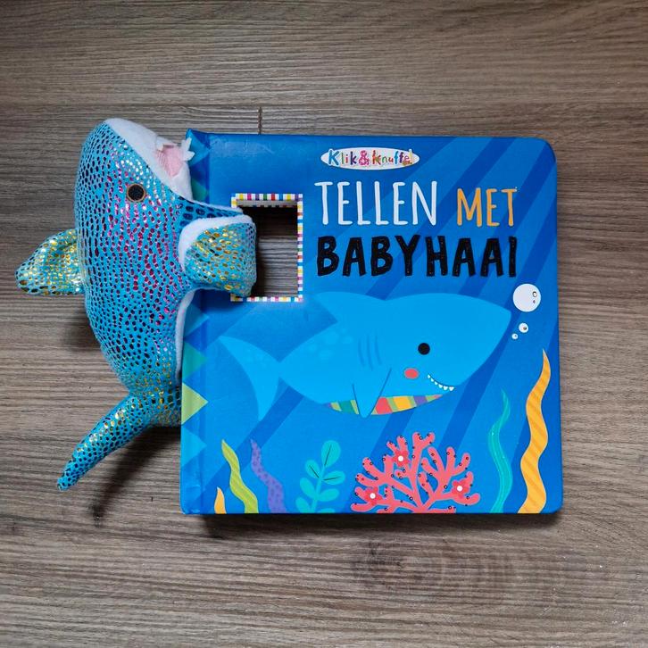 Tellen met Babyhaai boek + knuffel - Nieuw, Boeken, Kinderboeken | Baby's en Peuters, Nieuw, 0 tot 6 maanden, Uitklap-, Voel- of Ontdekboek