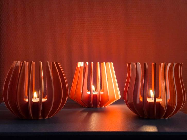 Set Oranje Waxinelichthouders kaarsenhouder- 3D Geprint, Huis en Inrichting, Woonaccessoires | Kandelaars en Kaarsen, Nieuw, Kandelaar